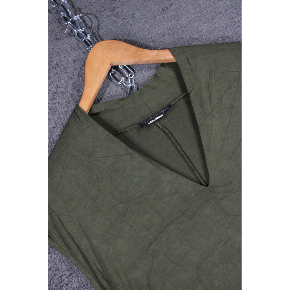 French Atmosphere Womens 2X Olive Green Ruched V-Neck Sleeveless Midi Dress 9997